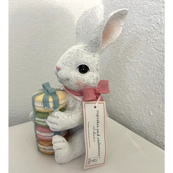 Cupcakes and Cashmere CUTE EASTER Decor Pastel Macaroon BUNNY Pink/Blue Bow - Picture 2 of 4